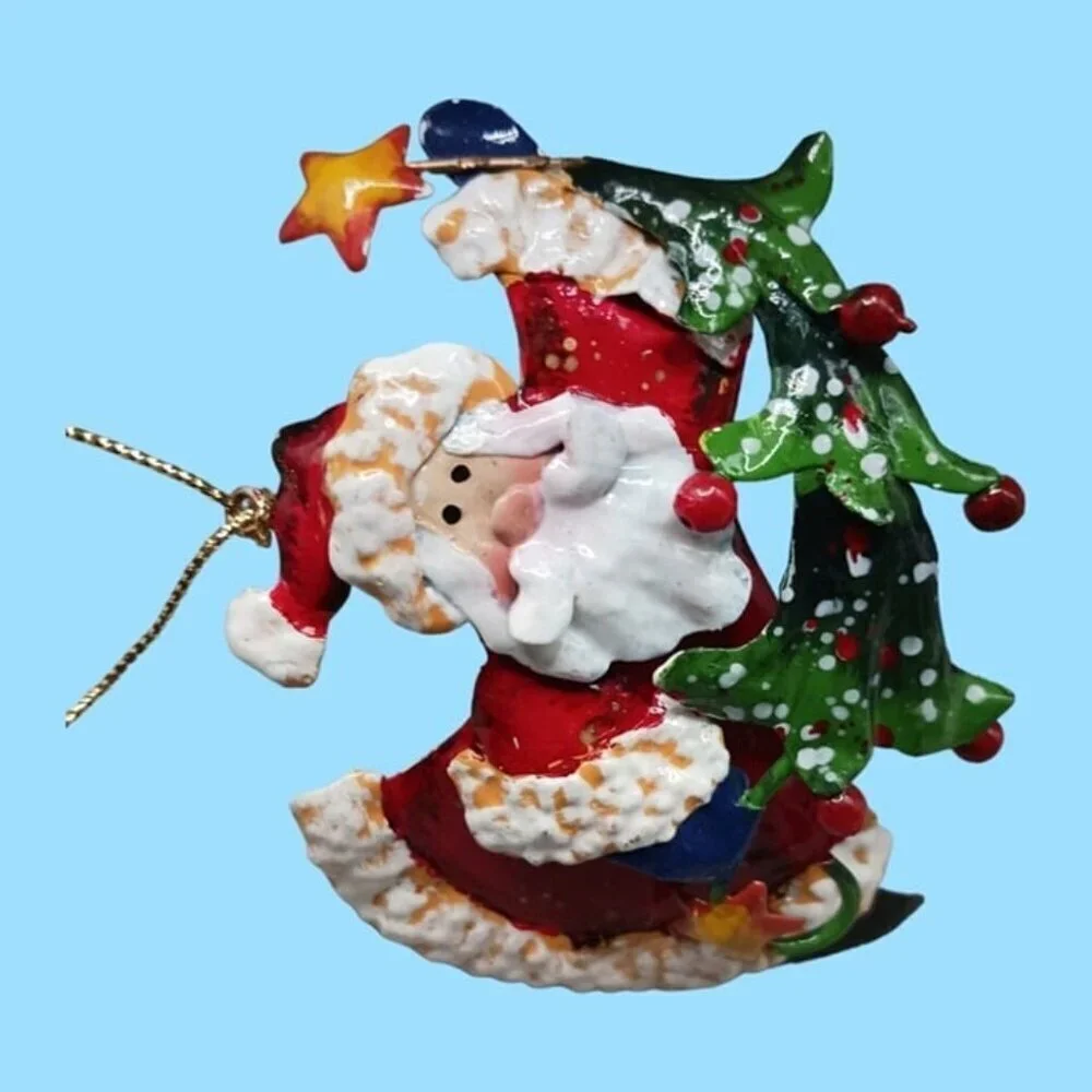 Vintage santa & snowman tin metal christmas ornaments